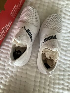 Puma White Knit Slip-On Foam Sneakers